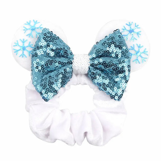 Mouse Ears Hair Scrunchies ~ Frozen Snowflakes